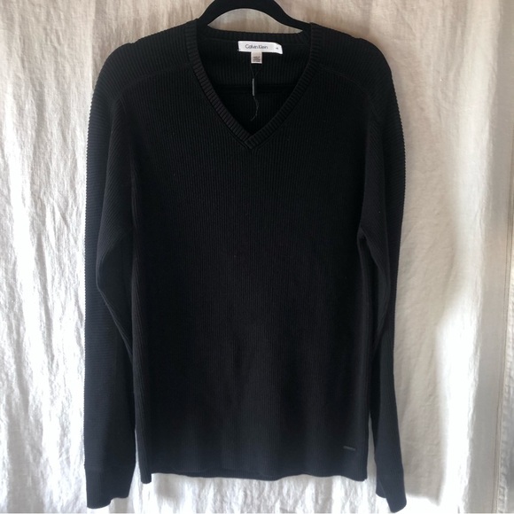 NWOT Mens v neck Calvin Klein ribbed long sleeve cotton sweater size L - Picture 1 of 8